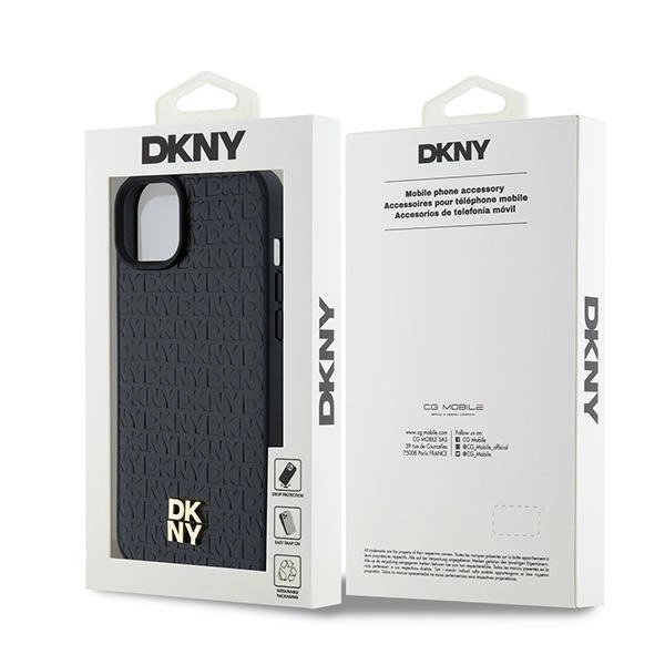 DKNY Leather Pattern Metal Logo MagSafe Case for iPhone 15/14/13 - Blackeng