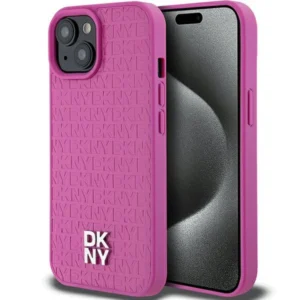 DKNY Leather Pattern Metal Logo MagSafe case for iPhone 15 / 14 / 13 - pinkeng