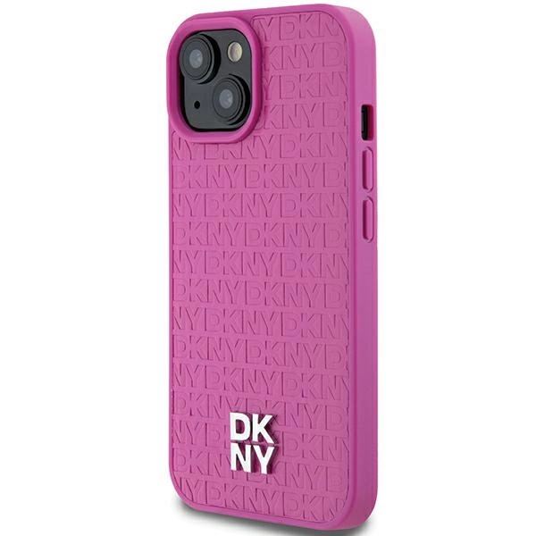 DKNY Leather Pattern Metal Logo MagSafe case for iPhone 15 / 14 / 13 - pinkeng