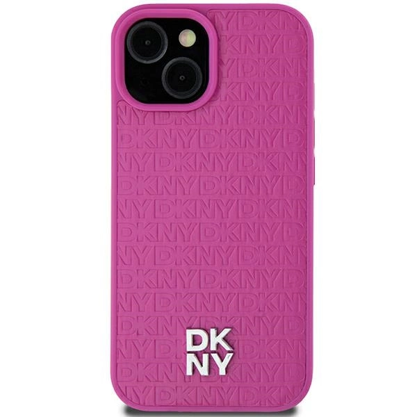 DKNY Leather Pattern Metal Logo MagSafe case for iPhone 15 / 14 / 13 - pinkeng