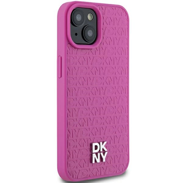 DKNY Leather Pattern Metal Logo MagSafe case for iPhone 15 / 14 / 13 - pinkeng