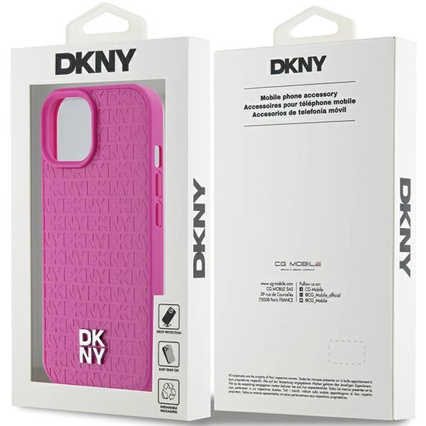 DKNY Leather Pattern Metal Logo MagSafe case for iPhone 15 / 14 / 13 - pinkeng