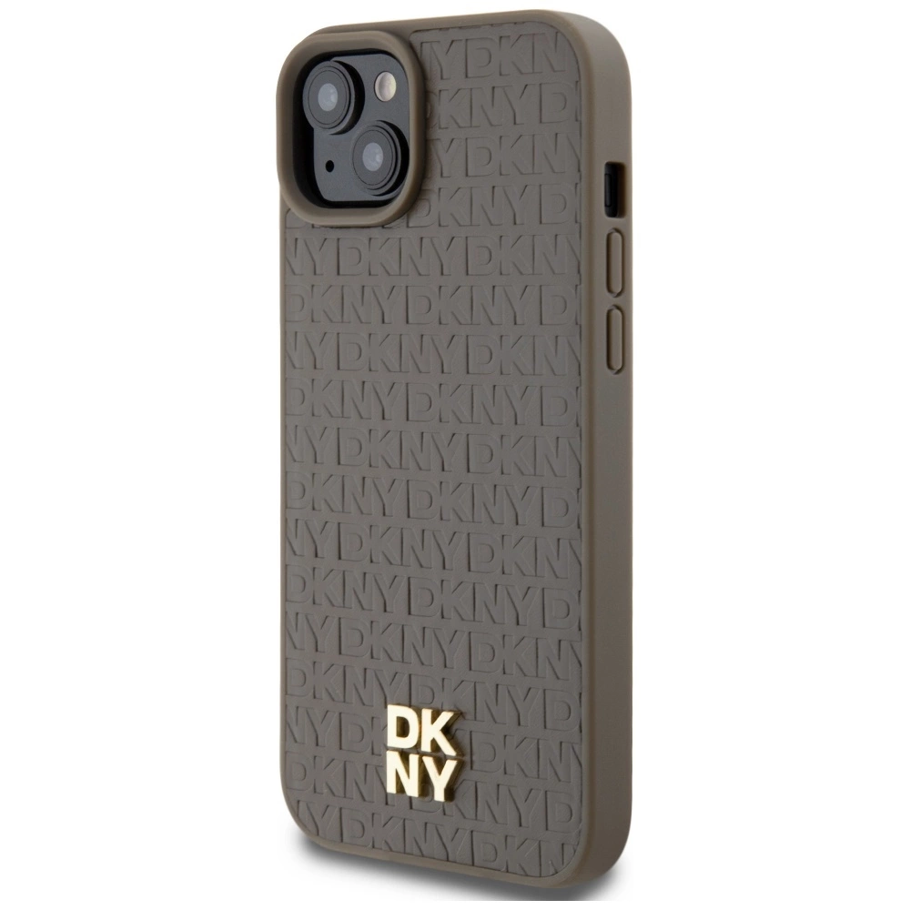 DKNY Leather Pattern Metal Logo MagSafe case for iPhone 15 / 14 / 13 - browneng