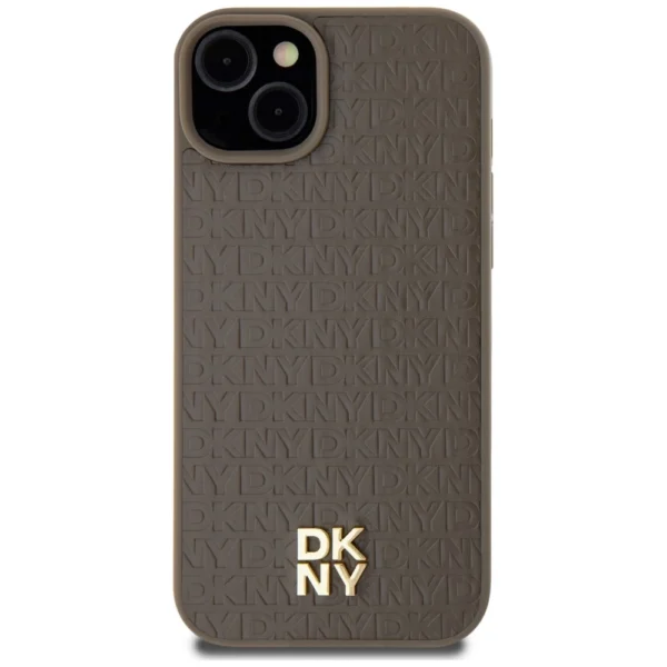 DKNY Leather Pattern Metal Logo MagSafe case for iPhone 15 / 14 / 13 - browneng