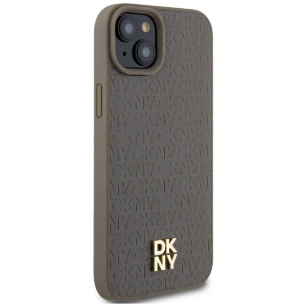 DKNY Leather Pattern Metal Logo MagSafe case for iPhone 15 / 14 / 13 - browneng