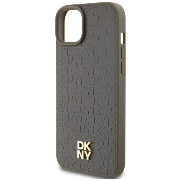 DKNY Leather Pattern Metal Logo MagSafe case for iPhone 15 / 14 / 13 - browneng