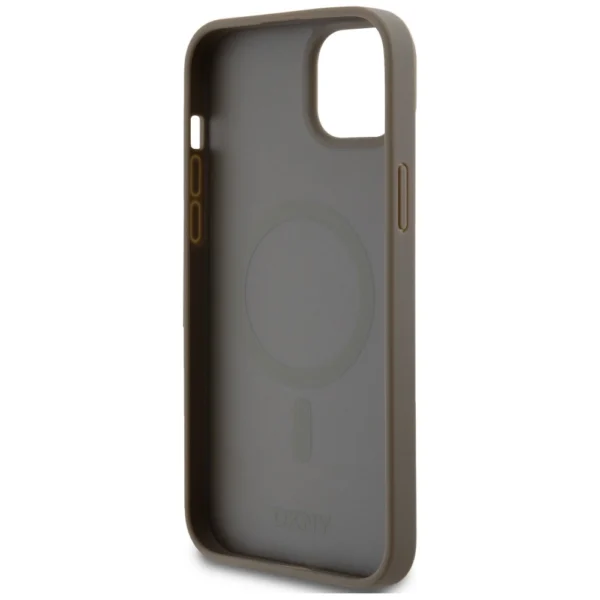 DKNY Leather Pattern Metal Logo MagSafe case for iPhone 15 / 14 / 13 - browneng