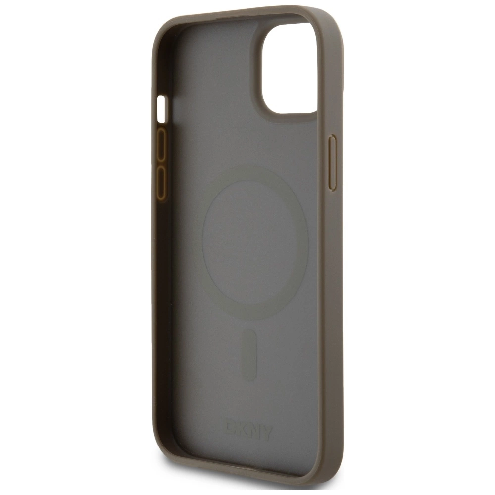 DKNY Leather Pattern Metal Logo MagSafe case for iPhone 15 / 14 / 13 - browneng