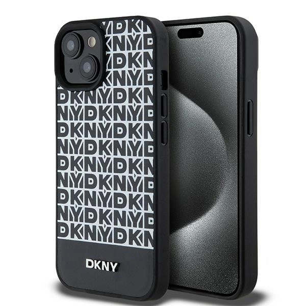 DKNY Leather Printed Pattern Metal Logo MagSafe Case for iPhone 15/14/13 - Blackeng