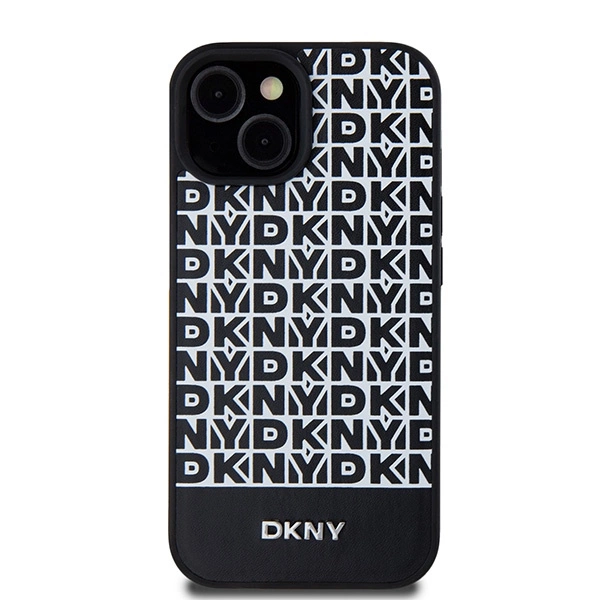 DKNY Leather Printed Pattern Metal Logo MagSafe Case for iPhone 15/14/13 - Blackeng