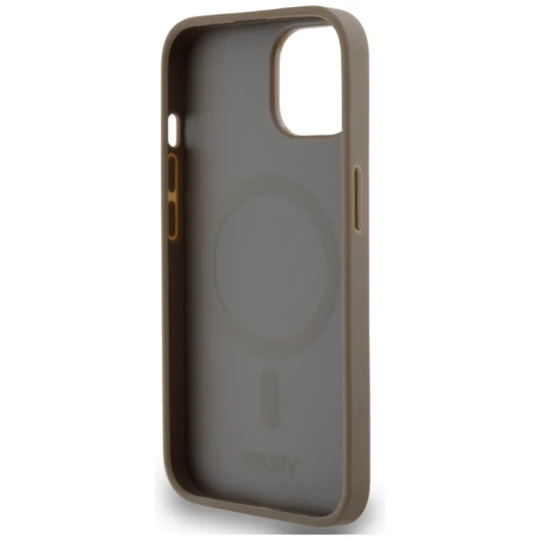 DKNY Leather Printed Pattern Metal Logo MagSafe Case for iPhone 15/14/13 - Browneng