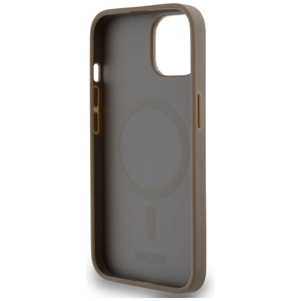 DKNY Leather Printed Pattern Metal Logo MagSafe Case for iPhone 15/14/13 - Browneng