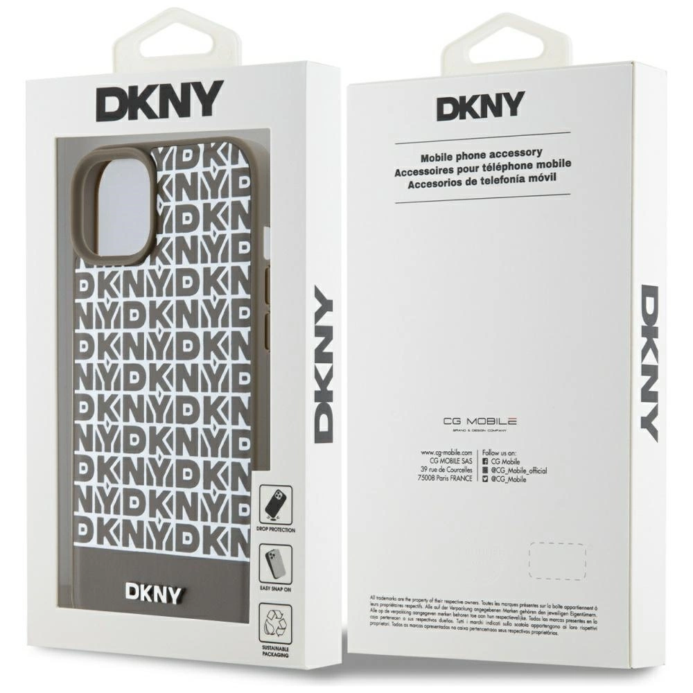 DKNY Leather Printed Pattern Metal Logo MagSafe Case for iPhone 15/14/13 - Browneng
