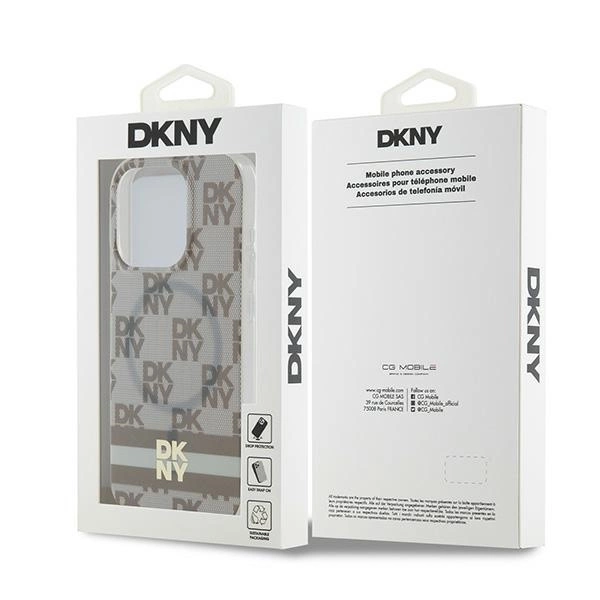 DKNY IML Checkered Mono Pattern & Printed Stripes MagSafe case for iPhone 15 Pro Max - beigeeng