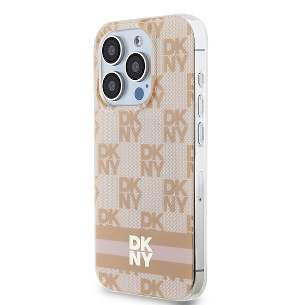 DKNY IML Checkered Mono Pattern & Printed Stripes MagSafe case for iPhone 15 Pro Max - pinkeng
