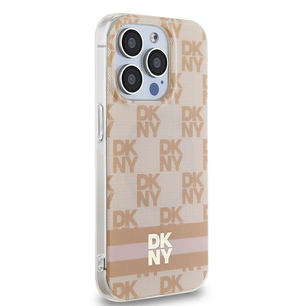 DKNY IML Checkered Mono Pattern & Printed Stripes MagSafe case for iPhone 15 Pro Max - pinkeng