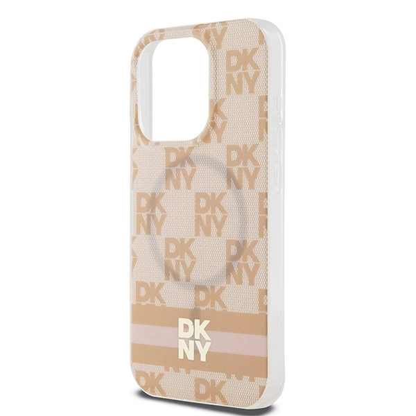 DKNY IML Checkered Mono Pattern & Printed Stripes MagSafe case for iPhone 15 Pro Max - pinkeng
