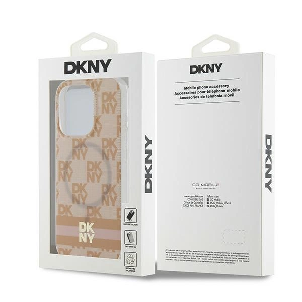 DKNY IML Checkered Mono Pattern & Printed Stripes MagSafe case for iPhone 15 Pro Max - pinkeng