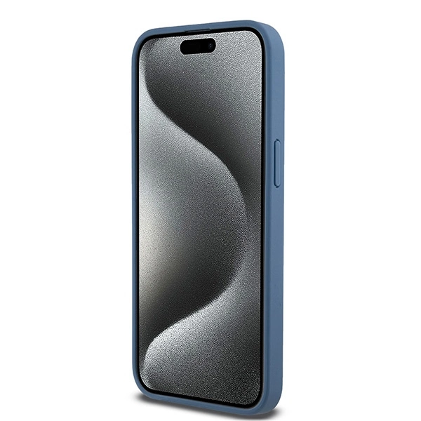 DKNY Leather Monogram Pattern Metal Logo MagSafe Case for iPhone 15 Pro Max - Blueeng