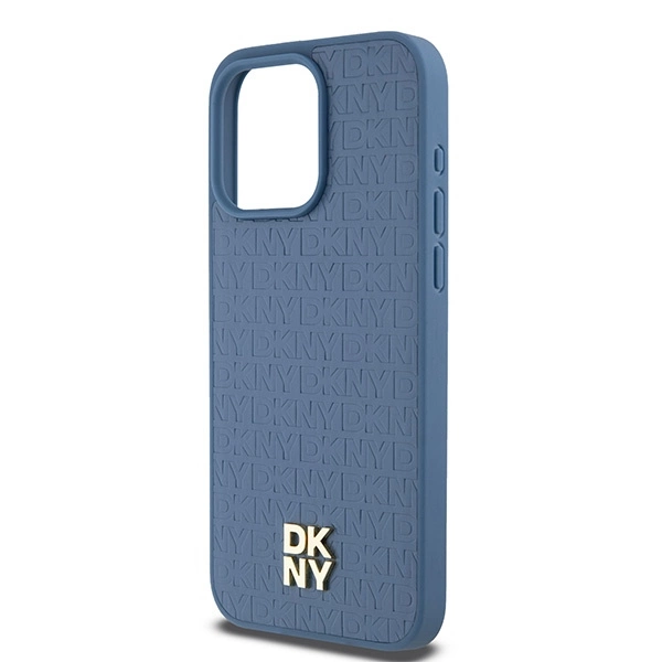 DKNY Leather Monogram Pattern Metal Logo MagSafe Case for iPhone 15 Pro Max - Blueeng