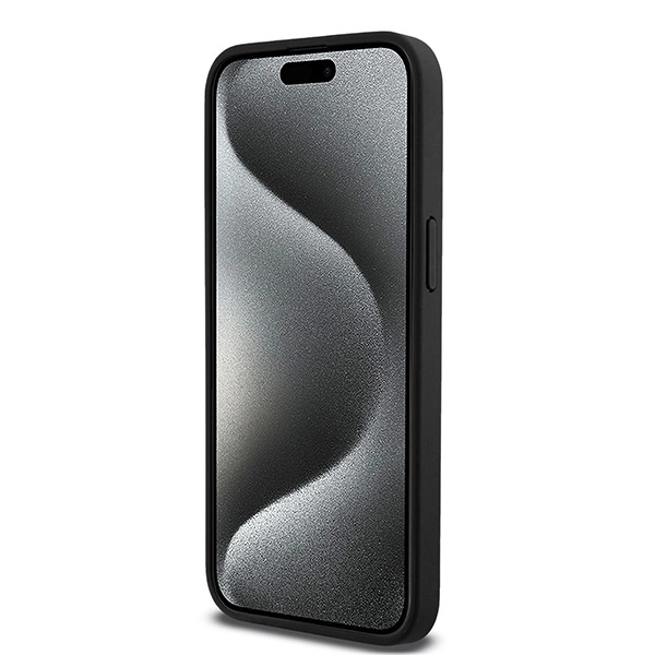 DKNY Leather Monogram Pattern Metal Logo MagSafe Case for iPhone 15 Pro Max - Blackeng