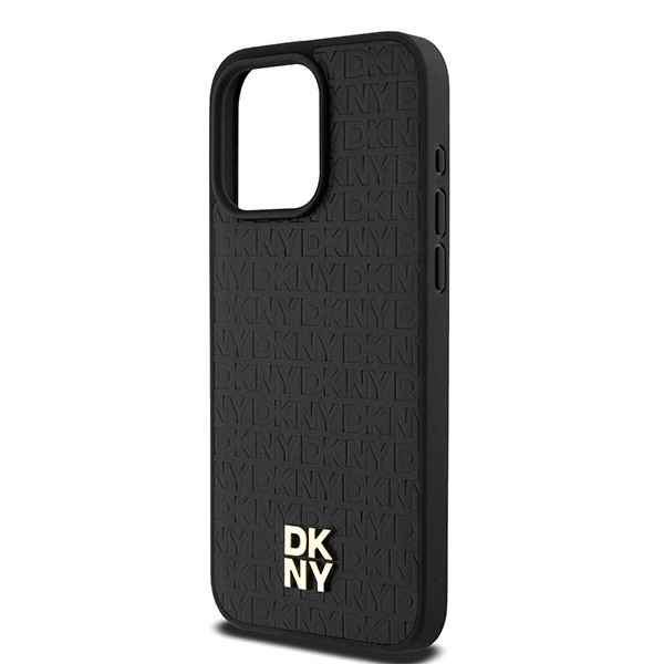DKNY Leather Monogram Pattern Metal Logo MagSafe Case for iPhone 15 Pro Max - Blackeng