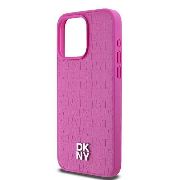 DKNY Leather Monogram Pattern Metal Logo MagSafe Case for iPhone 15 Pro Max - Pinkeng