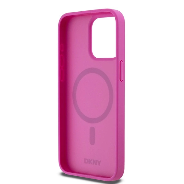 DKNY Leather Monogram Pattern Metal Logo MagSafe Case for iPhone 15 Pro Max - Pinkeng
