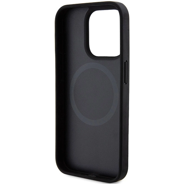 DKNY Leather Printed Pattern Metal Logo MagSafe Case for iPhone 15 Pro Max - Blackeng