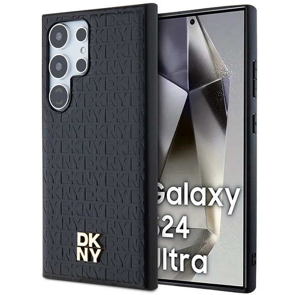 DKNY Leather Pattern Metal Logo MagSafe case for Samsung Galaxy S24 Ultra - blackeng
