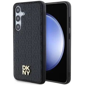 DKNY Leather Pattern Metal Logo MagSafe case for Samsung Galaxy S24+ - blackeng