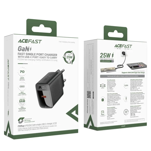Acefast A104 Charger Network GaN USB-C PD SFC 25W - Blackeng