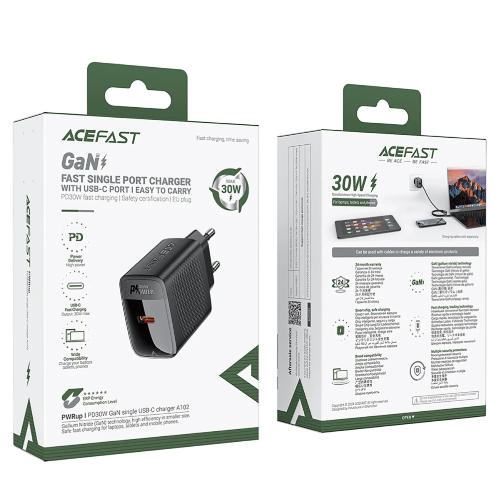 Acefast A102 Charger Network GaN USB-C PD 30W - Blackeng