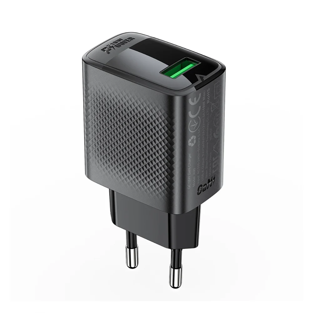 Acefast A90 Charger GaN USB-A QC 18W - Blackeng