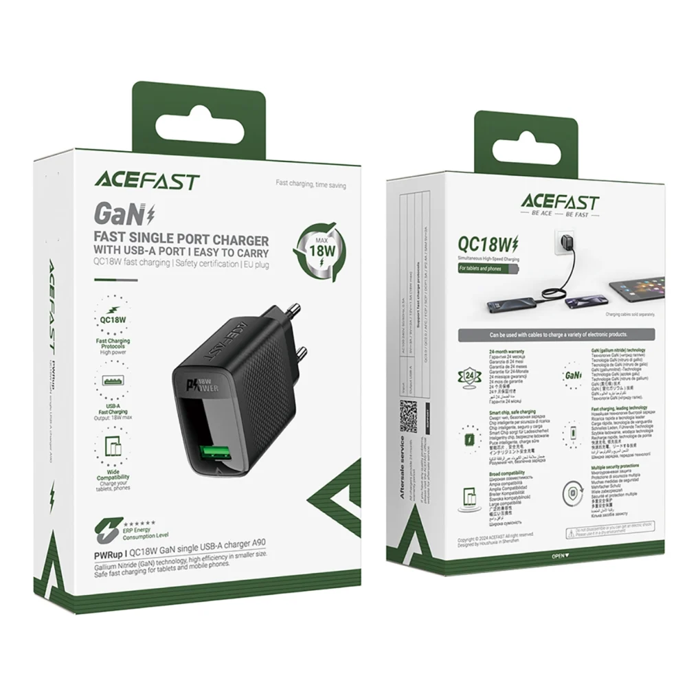 Acefast A90 Charger GaN USB-A QC 18W - Blackeng