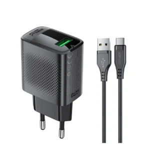 Acefast A90 GaN USB-A QC 18W Charger - Black + USB-A / USB-C Cableeng