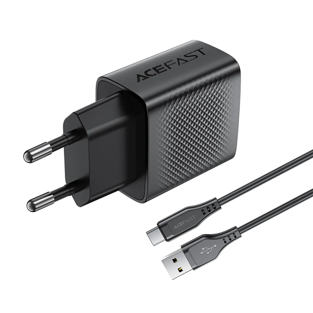 Acefast A90 GaN USB-A QC 18W Charger - Black + USB-A / USB-C Cableeng