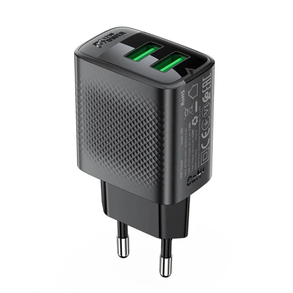 Acefast A86 mains charger 2x USB-A 12W - blackeng