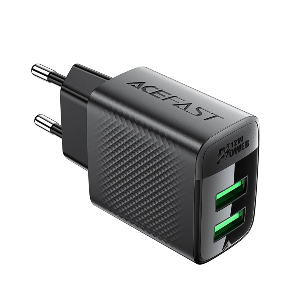 Acefast A86 mains charger 2x USB-A 12W - blackeng