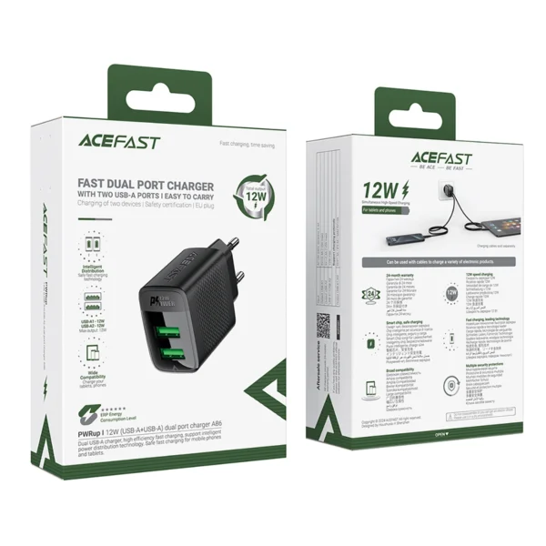 Acefast A86 mains charger 2x USB-A 12W - blackeng