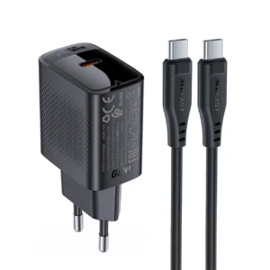 Acefast A82 Network Charger GaN USB-C PD 20W - Black + USB-C / USB-C Cableeng