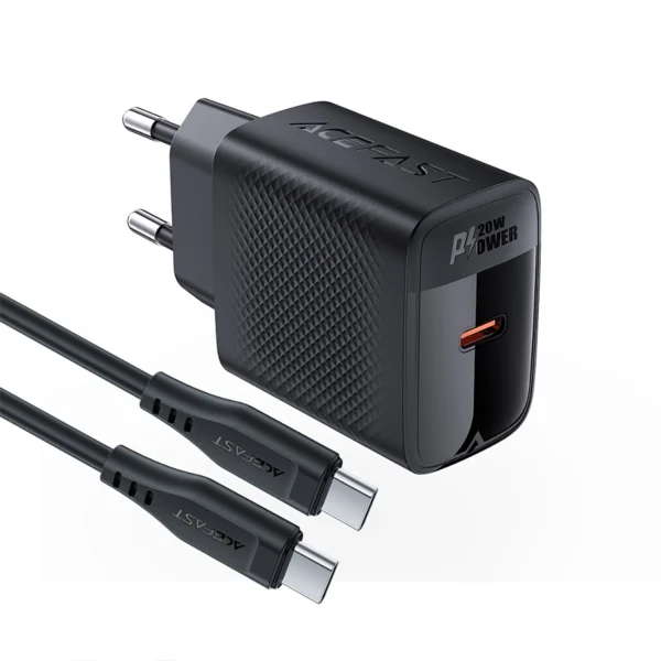 Acefast A82 Network Charger GaN USB-C PD 20W - Black + USB-C / USB-C Cableeng