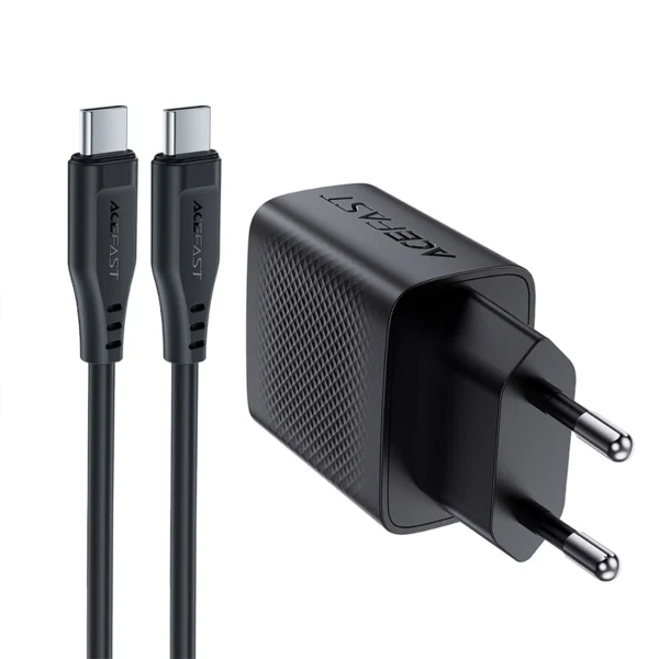 Acefast A82 Network Charger GaN USB-C PD 20W - Black + USB-C / USB-C Cableeng