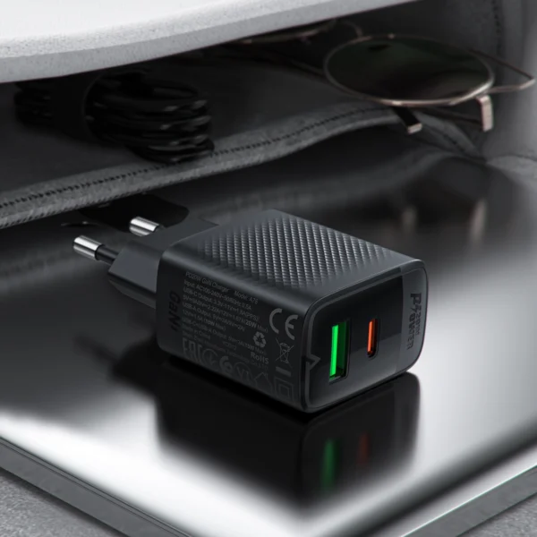 Acefast A78 Charger Network GaN USB-A / USB-C PD 20W - Blackeng