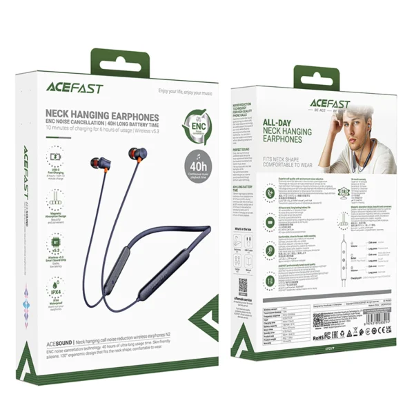 Acefast N2 Wireless ENC Bluetooth 5.3 Neckband Headphones - Blueeng