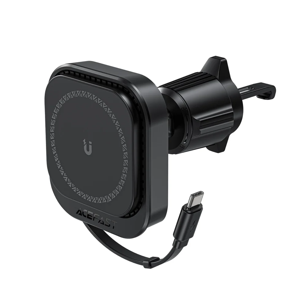 Acefast D32 Magnetic Air Vent Holder with 15W Inductive Charger with Retractable USB-C Cable - Blackeng