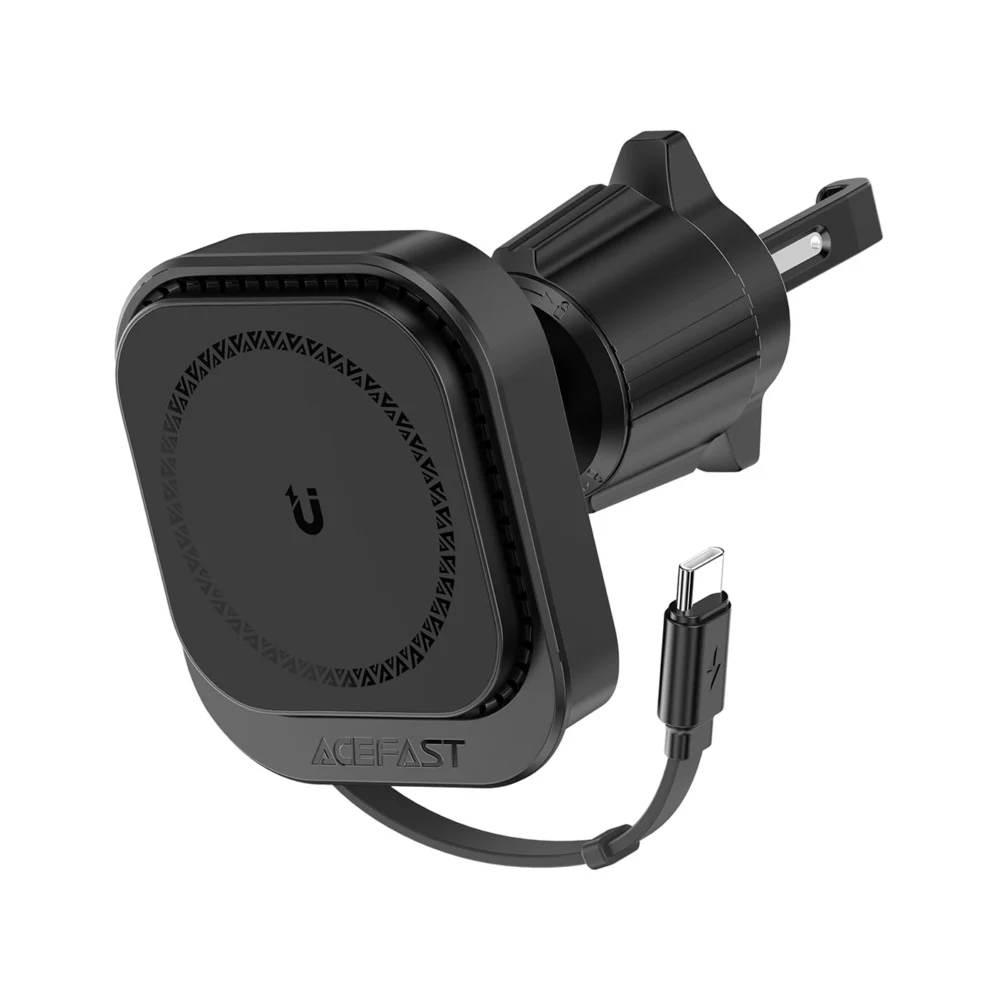 Acefast D32 Magnetic Air Vent Holder with 15W Inductive Charger with Retractable USB-C Cable - Blackeng