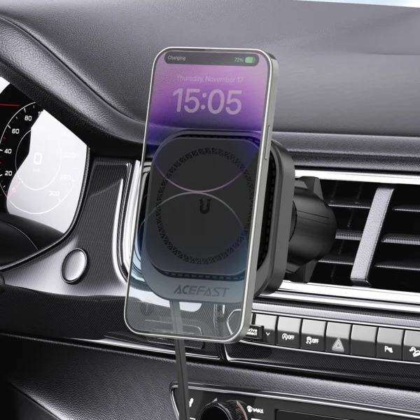 Acefast D32 Magnetic Air Vent Holder with 15W Inductive Charger with Retractable USB-C Cable - Blackeng