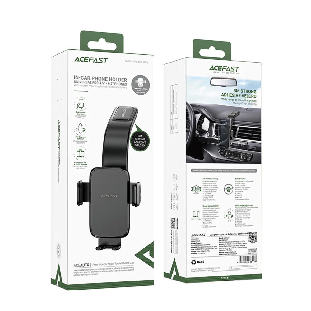 Acefast D28 Car Dashboard Holder with Flexible Arm for Phones 4.5-6.7" - Blackeng