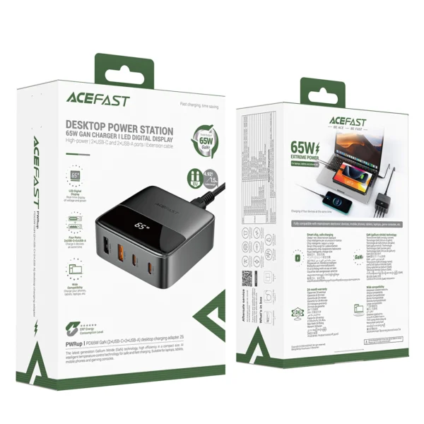 Acefast Z6 Charger Network GaN Desktop 2x USB-A / 2x USB-C PD 65W - Blackeng